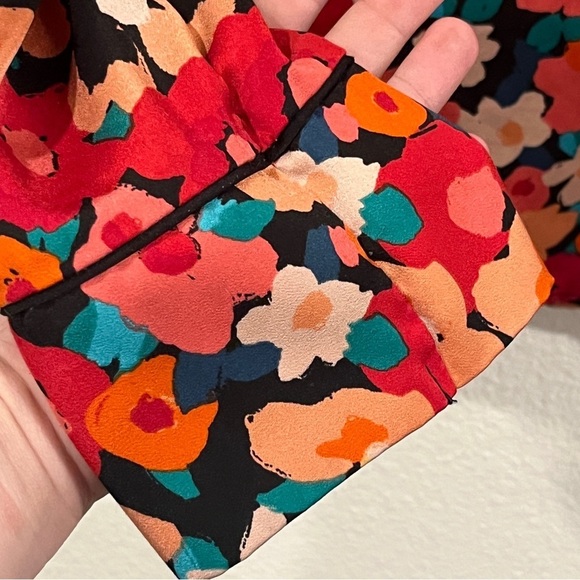 Primark size small bright pinks and oranges floral long sleeve satin look top - Picture 8 of 9